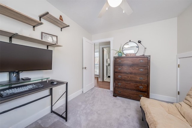 464 8th St, Steamboat Springs, CO 80487 - bedroom with baseboards, carpet floors, and a ceiling fan