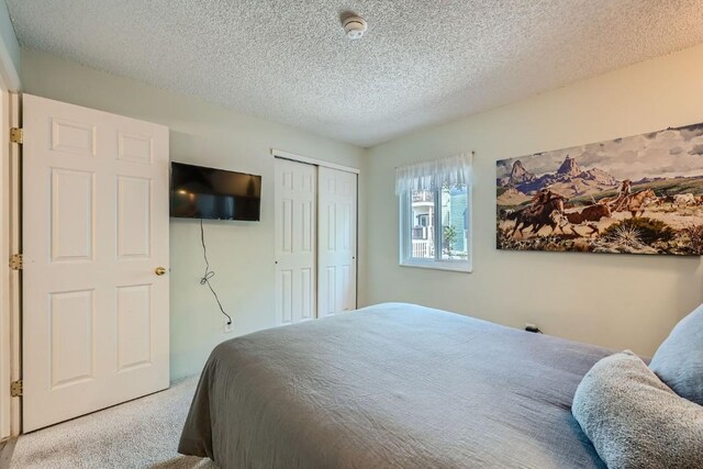 412 S Main St Unit 215, Breckenridge, CO 80424 - bedroom with carpet floors, a textured ceiling, and a closet