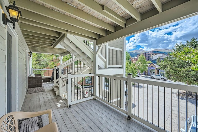 412 S Main St Unit 215, Breckenridge, CO 80424 - wooden deck featuring stairway and a residential view