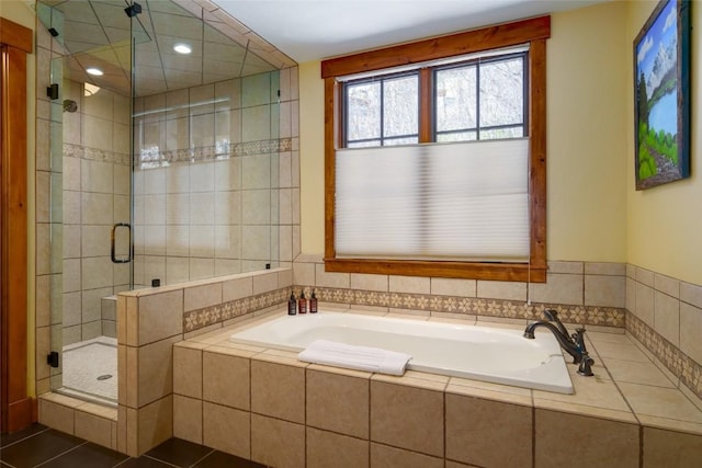 2760 Burgess Creek Rd Unit 2, Steamboat Springs, CO 80487 - bathroom with a bath, recessed lighting, and a shower stall