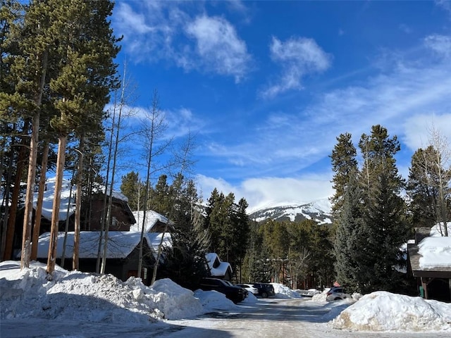 exterior space featuring a forest view