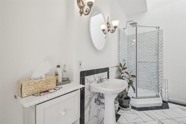 bathroom with a stall shower