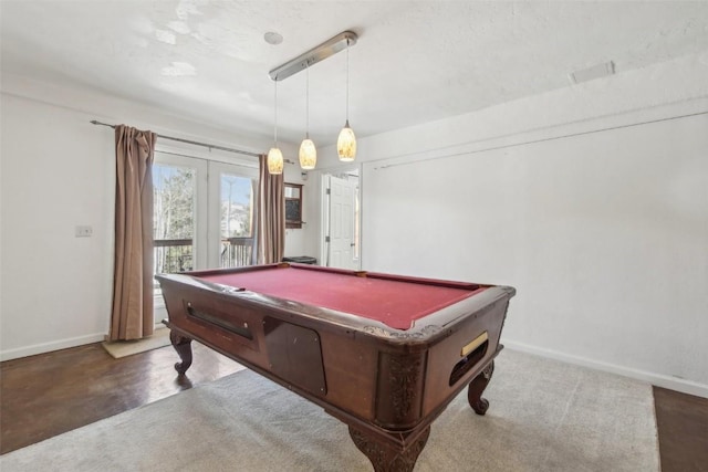 rec room with baseboards and billiards