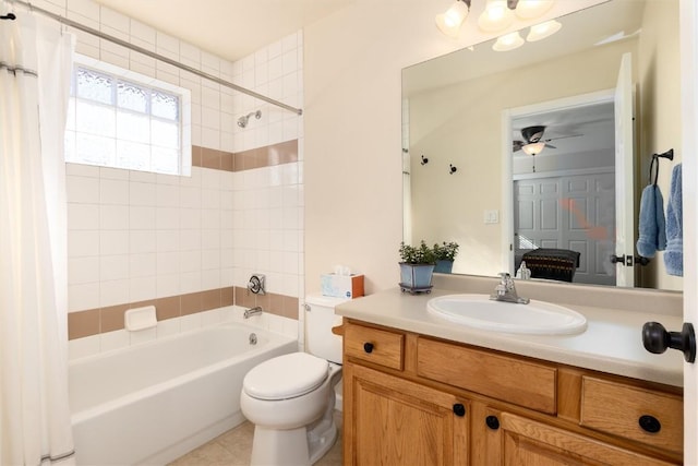 98 Lookout Ridge Dr Unit 98, Dillon, CO 80435 - ensuite bathroom with shower / tub combo, vanity, toilet, ceiling fan, and tile patterned floors