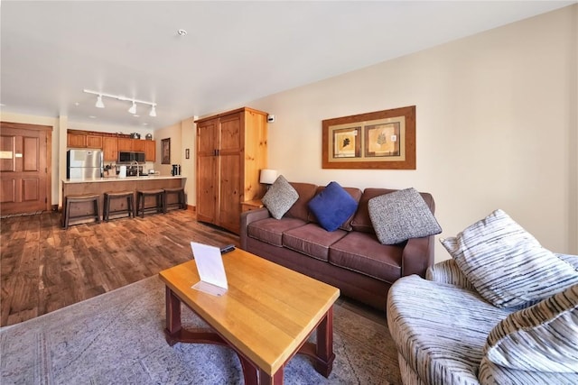 living area with dark wood-type flooring