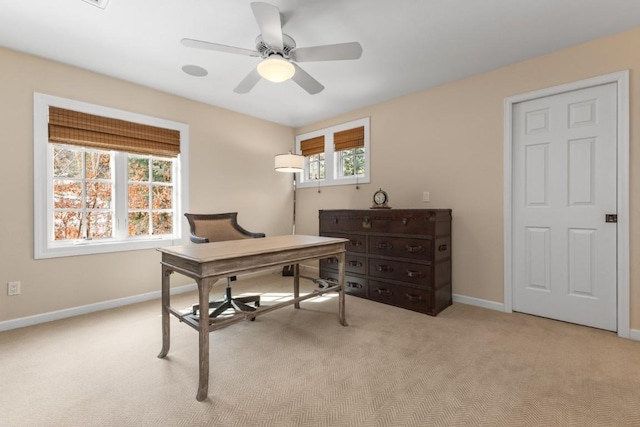 1031 Steamboat Blvd, Steamboat Springs, CO 80487 - home office featuring light carpet and ceiling fan
