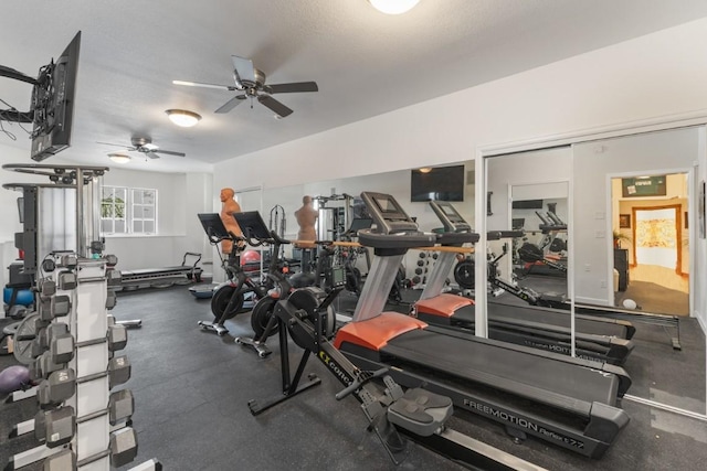 1031 Steamboat Blvd, Steamboat Springs, CO 80487 - exercise room featuring ceiling fan