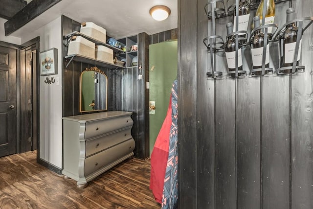 walk in closet with wood finished floors