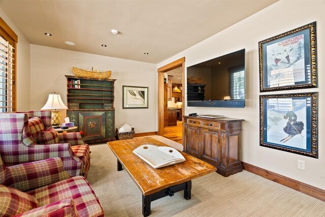 197 Wild Irishman Rd, Keystone, CO 80435 - living area featuring carpet floors, baseboards, and recessed lighting