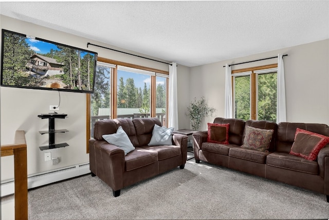 24 Ski Pole Ct, Breckenridge, CO 80424 - living area featuring light colored carpet, a textured ceiling, and baseboard heating
