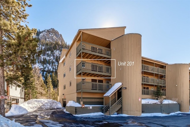 view of snow covered building