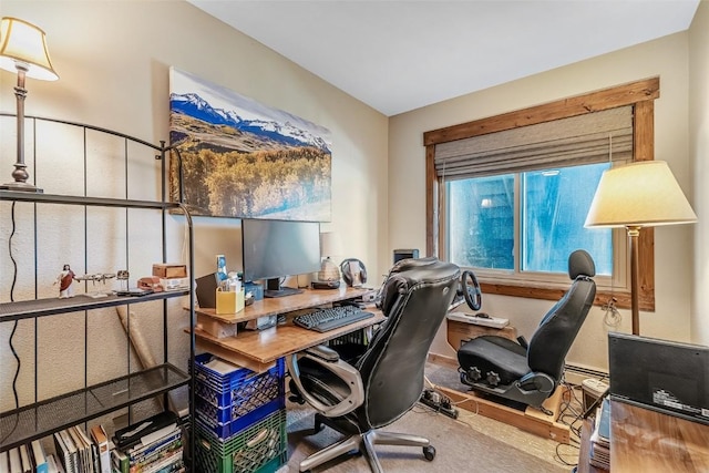 view of carpeted home office