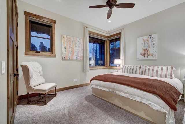 422 Timber Trail Rd, Breckenridge, CO 80424 - bedroom with carpet floors, baseboards, a ceiling fan, and recessed lighting
