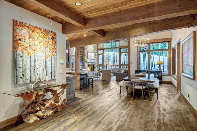 422 Timber Trail Rd, Breckenridge, CO 80424 - dining room featuring baseboards, wood ceiling, and wood finished floors