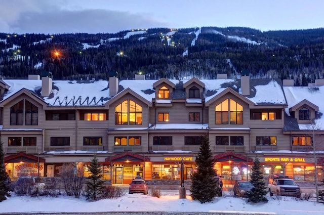 23110 US Highway 6 Unit 5054, Keystone, CO 80435 - snow covered back of property with a chimney and a mountain view