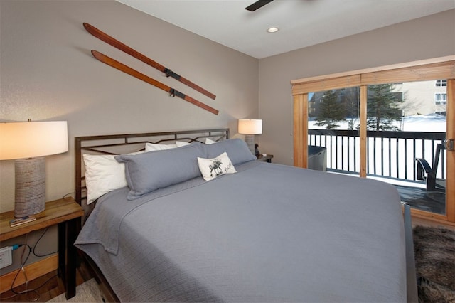 164 Buck Ridge Rd Unit 164, Summit Cove, CO 80435 - bedroom with access to outside, ceiling fan, and recessed lighting