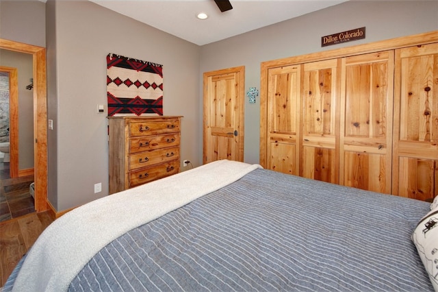 164 Buck Ridge Rd Unit 164, Summit Cove, CO 80435 - bedroom featuring wood finished floors, recessed lighting, and ceiling fan