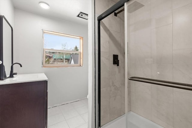 57680 Saturn Ct, Clark, CO 80428 - full bathroom featuring vanity, a shower stall, and baseboards