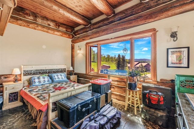 61020 County Road 129, Hahns Peak, CO 80428 - bedroom featuring wood ceiling and beam ceiling