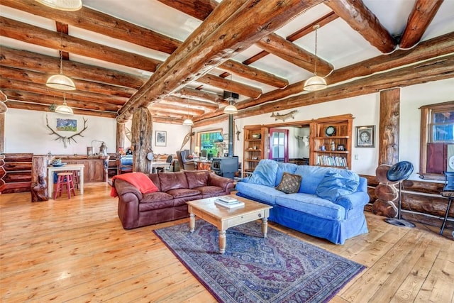 61020 County Road 129, Hahns Peak, CO 80428 - living room featuring hardwood / wood-style floors and beam ceiling