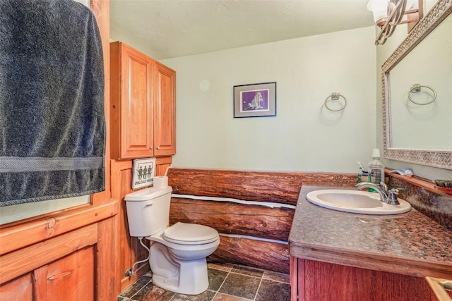 61020 County Road 129, Hahns Peak, CO 80428 - bathroom featuring toilet, vanity, and stone finish floors