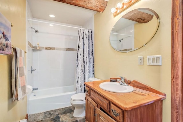 61020 County Road 129, Hahns Peak, CO 80428 - full bath featuring toilet, shower / bath combination with curtain, and vanity