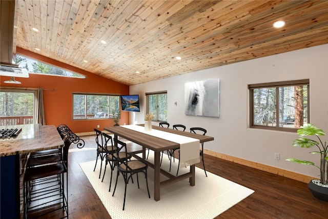 dining area with recessed lighting, vaulted ceiling, and plenty of natural light