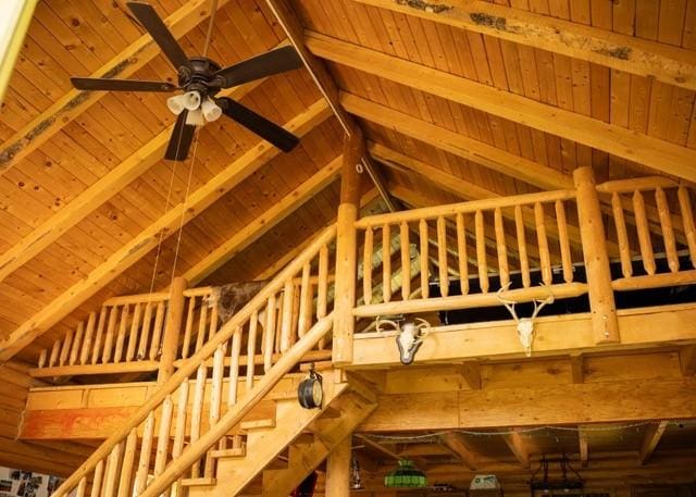 80 Sapling Ln, Craig, CO 81625 - stairway with wooden ceiling and ceiling fan