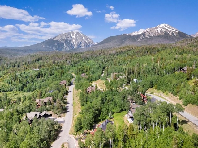240 Two Cabins Dr, Silverthorne, CO 80498 - aerial view of property's location with a heavily wooded area and a mountainous background