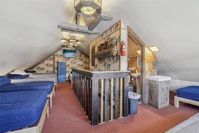 114 N French St, Breckenridge, CO 80424 - carpeted bedroom with lofted ceiling and a sink