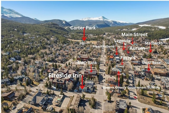 114 N French St, Breckenridge, CO 80424 - aerial view of property's location featuring a mountain backdrop