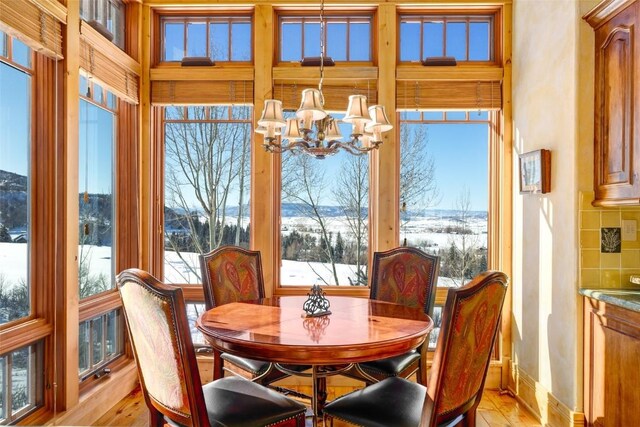 33800 Catamount Dr, Steamboat Springs, CO 80487 - dining room with a chandelier and light wood finished floors