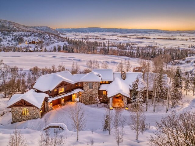 33800 Catamount Dr, Steamboat Springs, CO 80487 - snowy aerial view with a mountain view