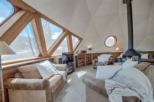 233 Burgundy Cir, Silverthorne, CO 80498 - living room with carpet and a wood stove