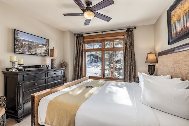 bedroom featuring carpet floors and ceiling fan