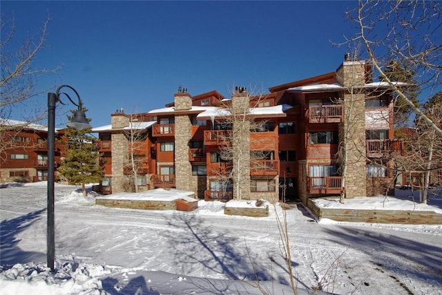view of snow covered building