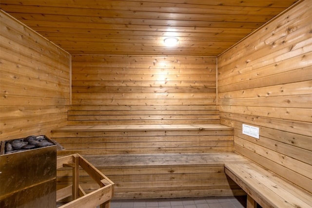 view of sauna featuring tile patterned floors