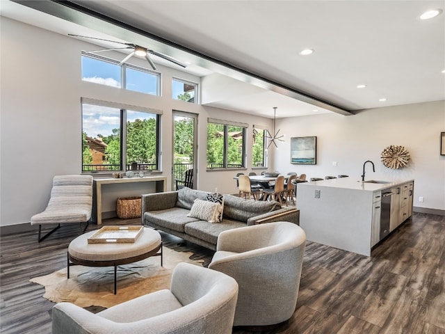 184 Caravelle Dr Unit 20, Keystone, CO 80435 - living area with recessed lighting, a ceiling fan, and dark wood-style flooring