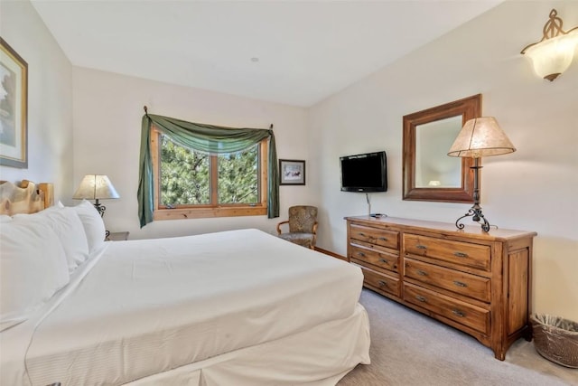 bedroom featuring light carpet