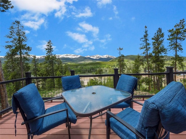 511 Fairview Blvd, Breckenridge, CO 80424 - wooden deck featuring a mountain view and outdoor dining area