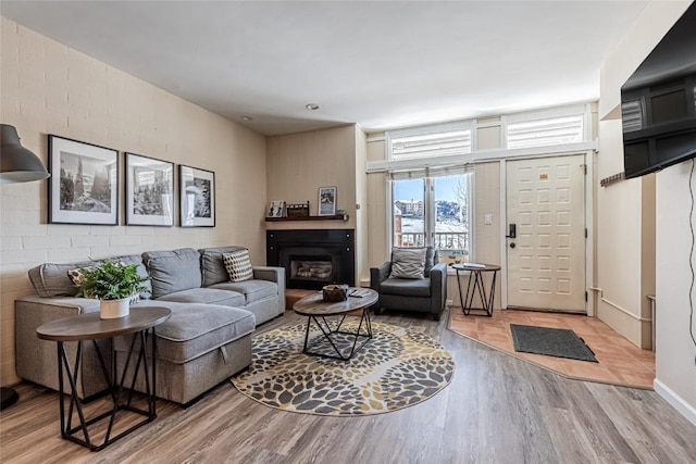 living room with light hardwood / wood-style flooring