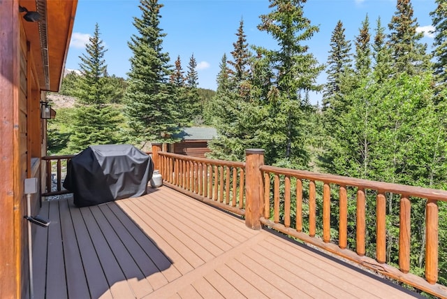 1375 Roberts Rd, Alma, CO 80440 - deck with grilling area and a view of trees