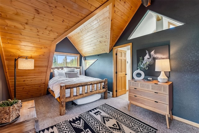 1375 Roberts Rd, Alma, CO 80440 - bedroom with lofted ceiling, carpet flooring, baseboard heating, and wooden ceiling