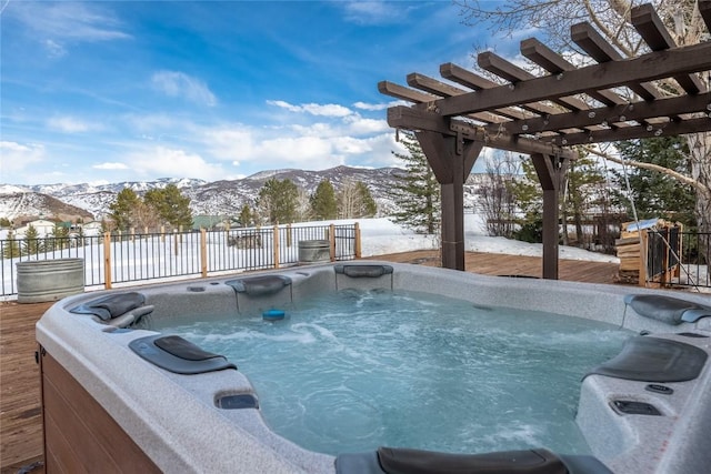 26395 County Road 33a, Steamboat Springs, CO 80487 - view of pool with a hot tub, a deck with mountain view, and a pergola