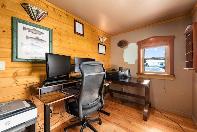 26395 County Road 33a, Steamboat Springs, CO 80487 - home office featuring wooden walls, wood finished floors, and baseboards