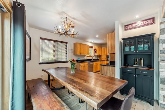 285 Davis Ct, Blue River, CO 80424 - dining room featuring a chandelier, light wood-style floors, and recessed lighting