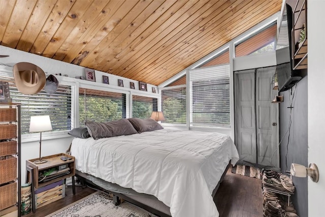 136 Lance Ln Unit 2, Breckenridge, CO 80424 - bedroom with vaulted ceiling, wood finished floors, and wooden ceiling