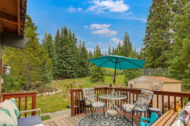 136 Lance Ln Unit 2, Breckenridge, CO 80424 - deck featuring a shed and outdoor dining area