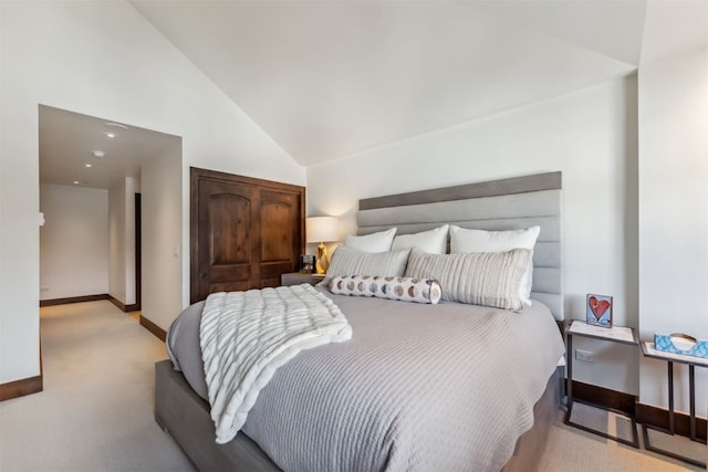 405 Village Rd Unit 405, Breckenridge, CO 80424 - carpeted bedroom featuring baseboards and high vaulted ceiling
