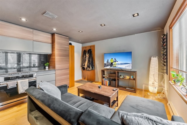 344 Illinois Gulch Rd Unit 201, Breckenridge, CO 80424 - living area featuring light wood-style flooring, recessed lighting, baseboards, and baseboard heating